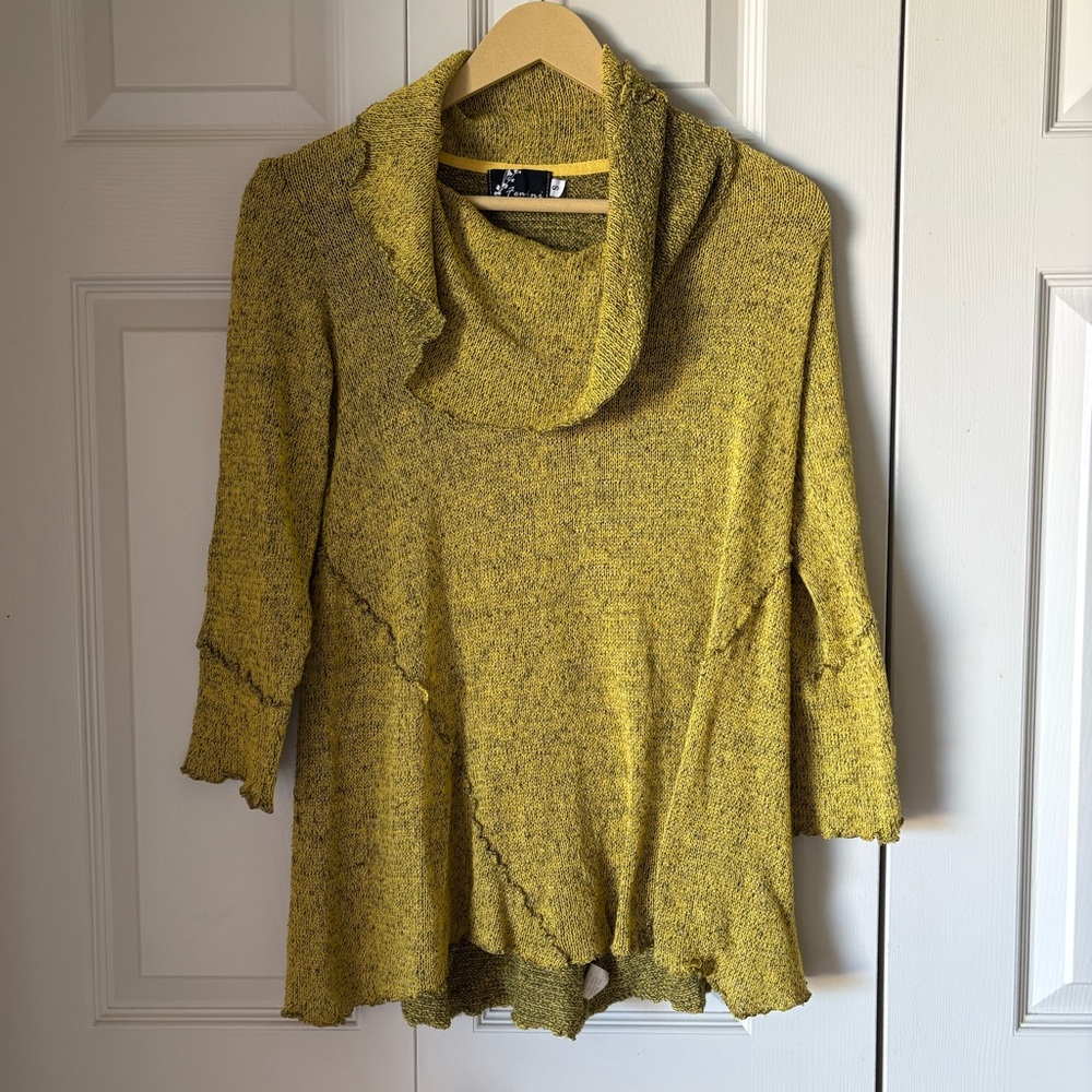 Fenini | Cowl neck sweater. Asymmetrical shark bite hem. Small. Made USA.